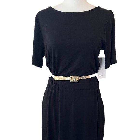 Karen Kane Black Cinched Waist & Swingy Midi Skirt Artisan Dress Size Small NWT - Picture 6 of 13